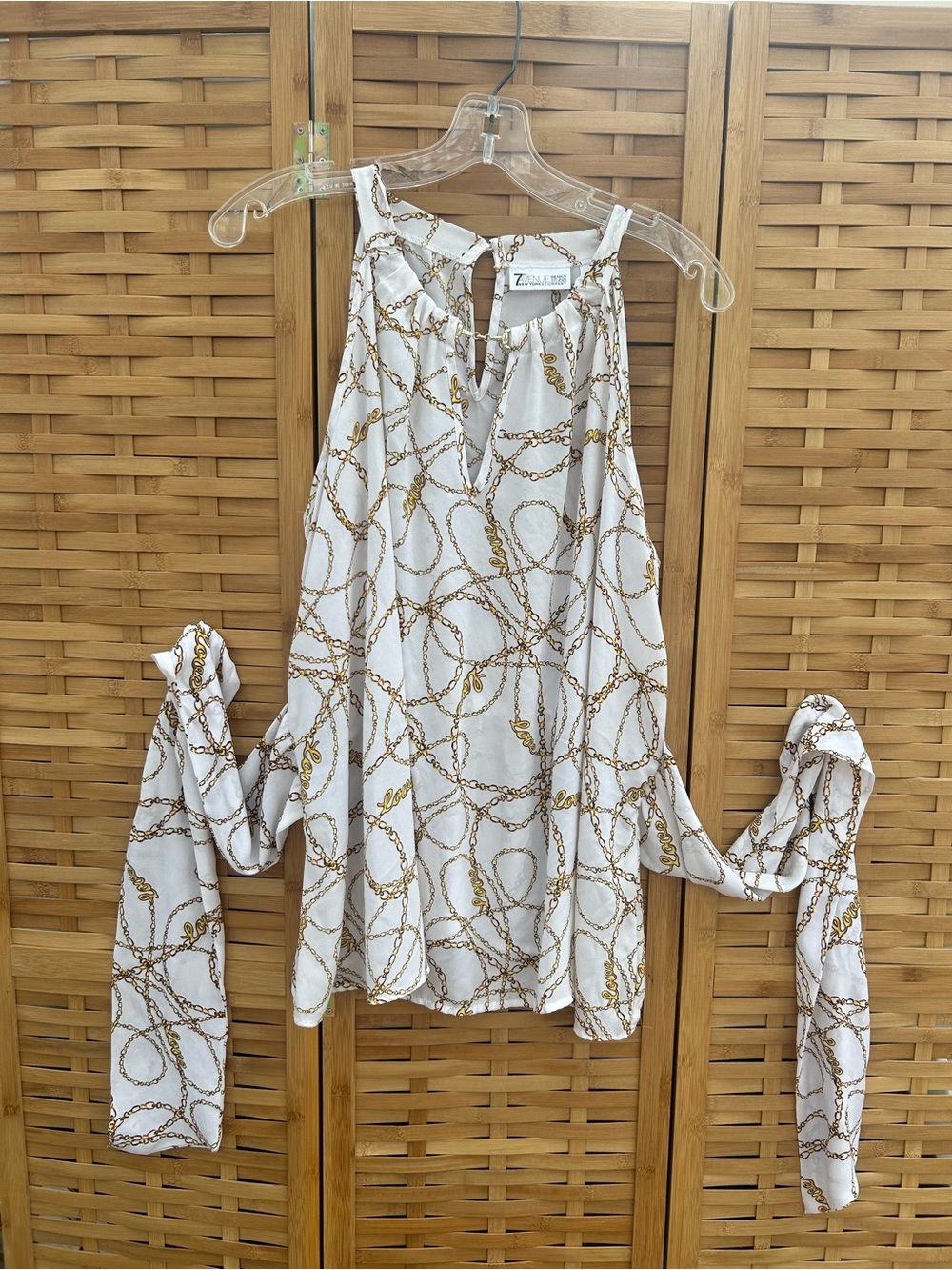 🔥3/$8- New York & Company White and Gold Chain-Print Halter Camisole on